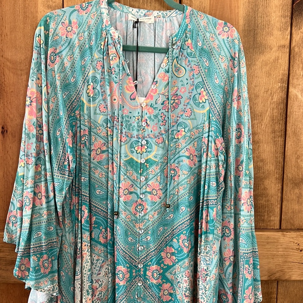 🌼SPELL🌼 Farrah Half Moon Gown Aqua NWT